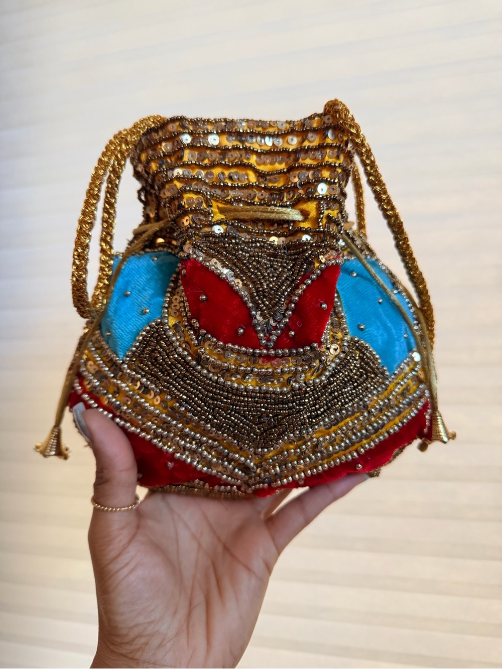 Vintage Turkish Hand-Beaded Velvet Potli Bag
